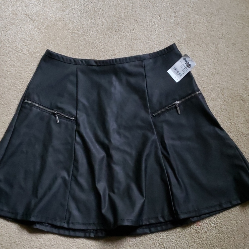 Black pleather school girl mini skirt